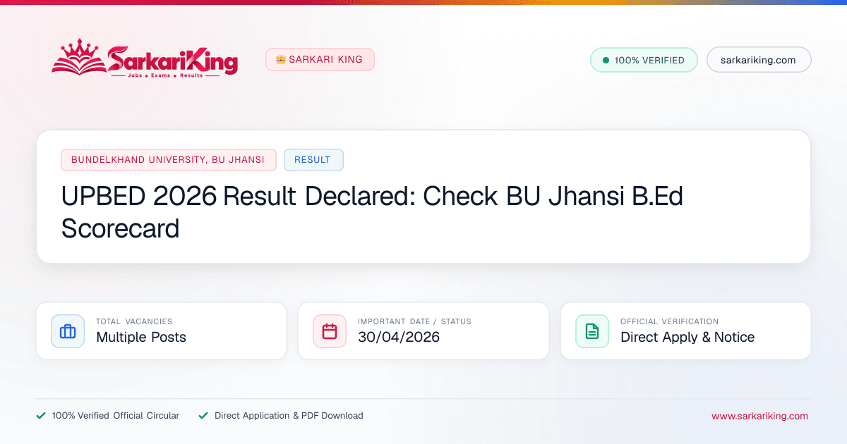 UPBED 2026 Result Declared: Check BU Jhansi B.Ed Scorecard - Sarkari King Official Notification