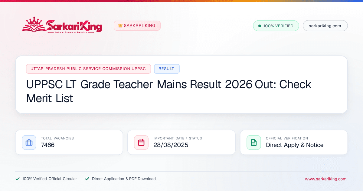 UPPSC LT Grade Teacher Mains Result 2026 Out: Check Merit List - Sarkari King Official Notification