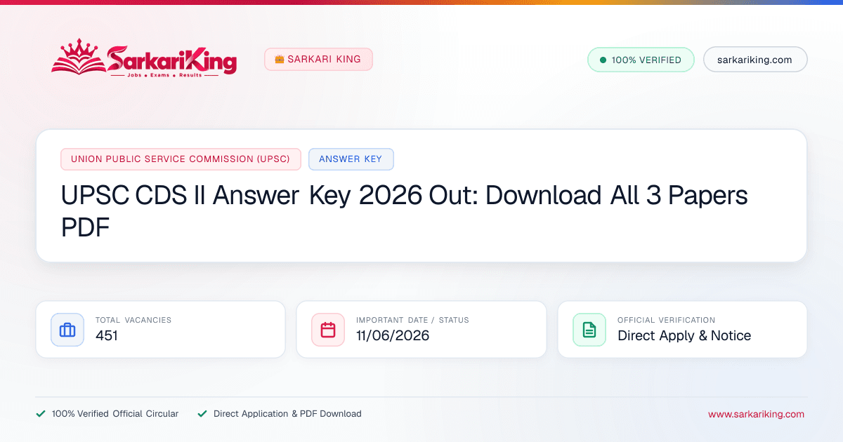 UPSC CDS II Answer Key 2026 Out: Download All 3 Papers PDF - Sarkari King Official Notification