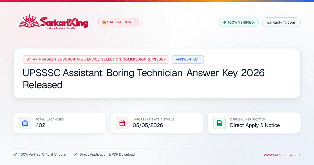 UPSSSC Assistant Boring Technician Answer Key 2026 Released - Sarkari King Official Notification