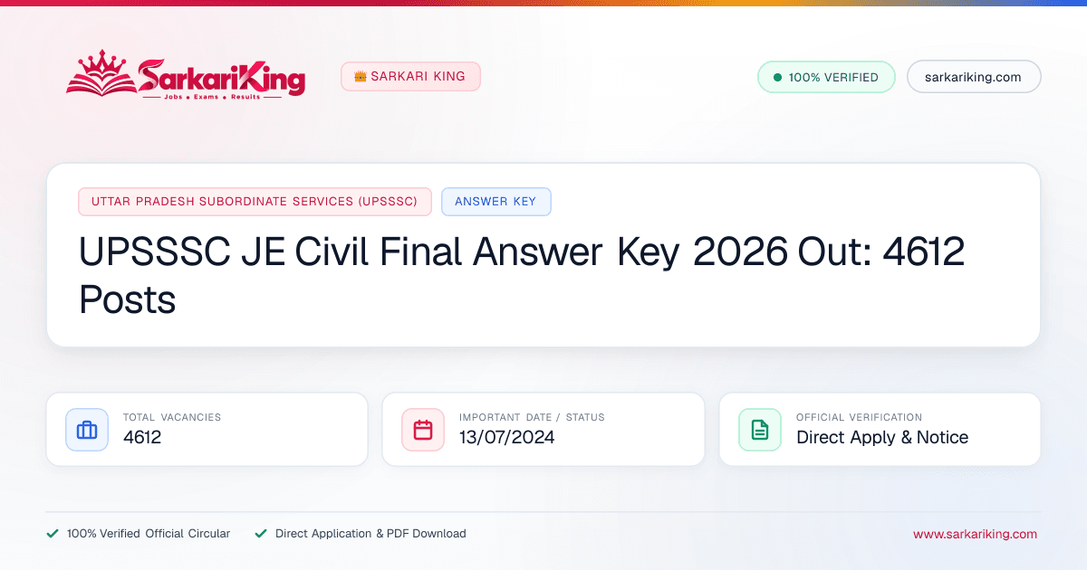 UPSSSC JE Civil Final Answer Key 2026 Out: 4612 Posts - Sarkari King Official Notification