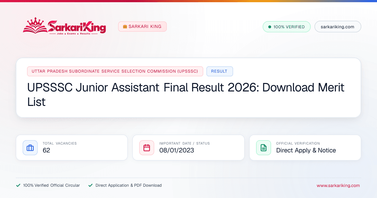 UPSSSC Junior Assistant Final Result 2026: Download Merit List - Sarkari King Official Notification