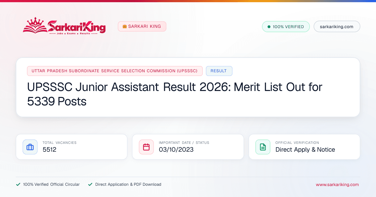 UPSSSC Junior Assistant Result 2026: Merit List Out for 5339 Posts - Sarkari King Official Notification