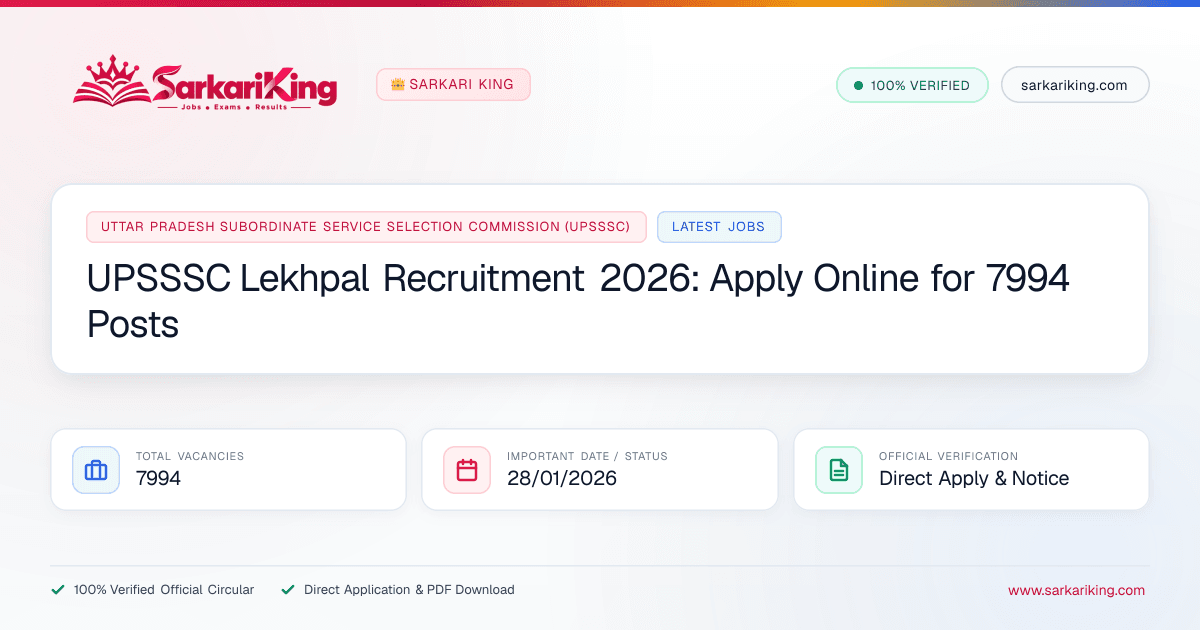 UPSSSC Lekhpal Recruitment 2026: Apply Online for 7994 Posts - Sarkari King Official Notification