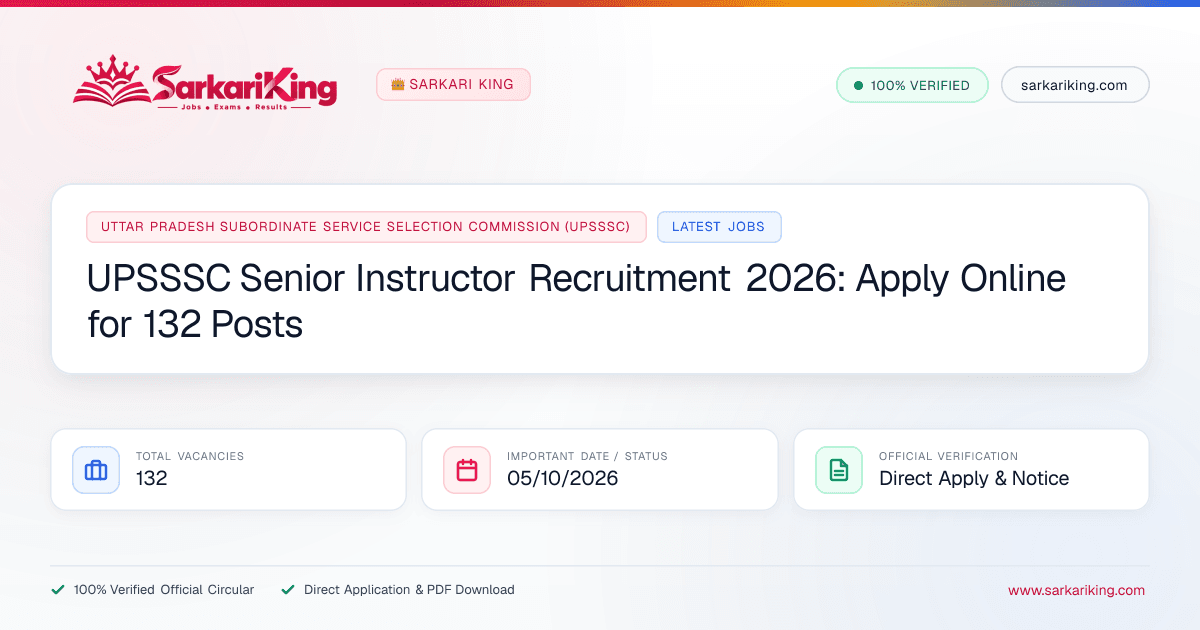 UPSSSC Senior Instructor Recruitment 2026: Apply Online for 132 Posts - Sarkari King Official Notification